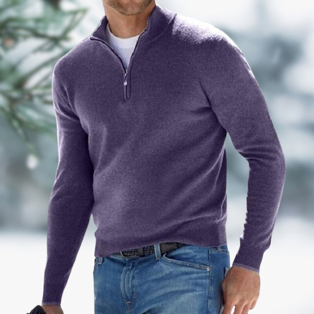 Men's Quarter-Zip Pullover Mens Knit Sweater Long Sleeve - Purple