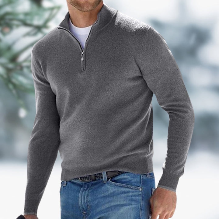 Men's Quarter-Zip Pullover Mens Knit Sweater Long Sleeve - Gray