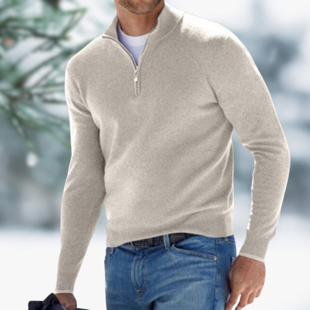 Men's Quarter-Zip Pullover Mens Knit Sweater Long Sleeve - Khaki