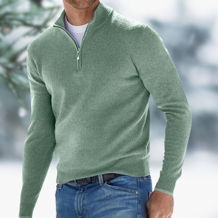 Men's Quarter-Zip Pullover Mens Knit Sweater Long Sleeve - Green