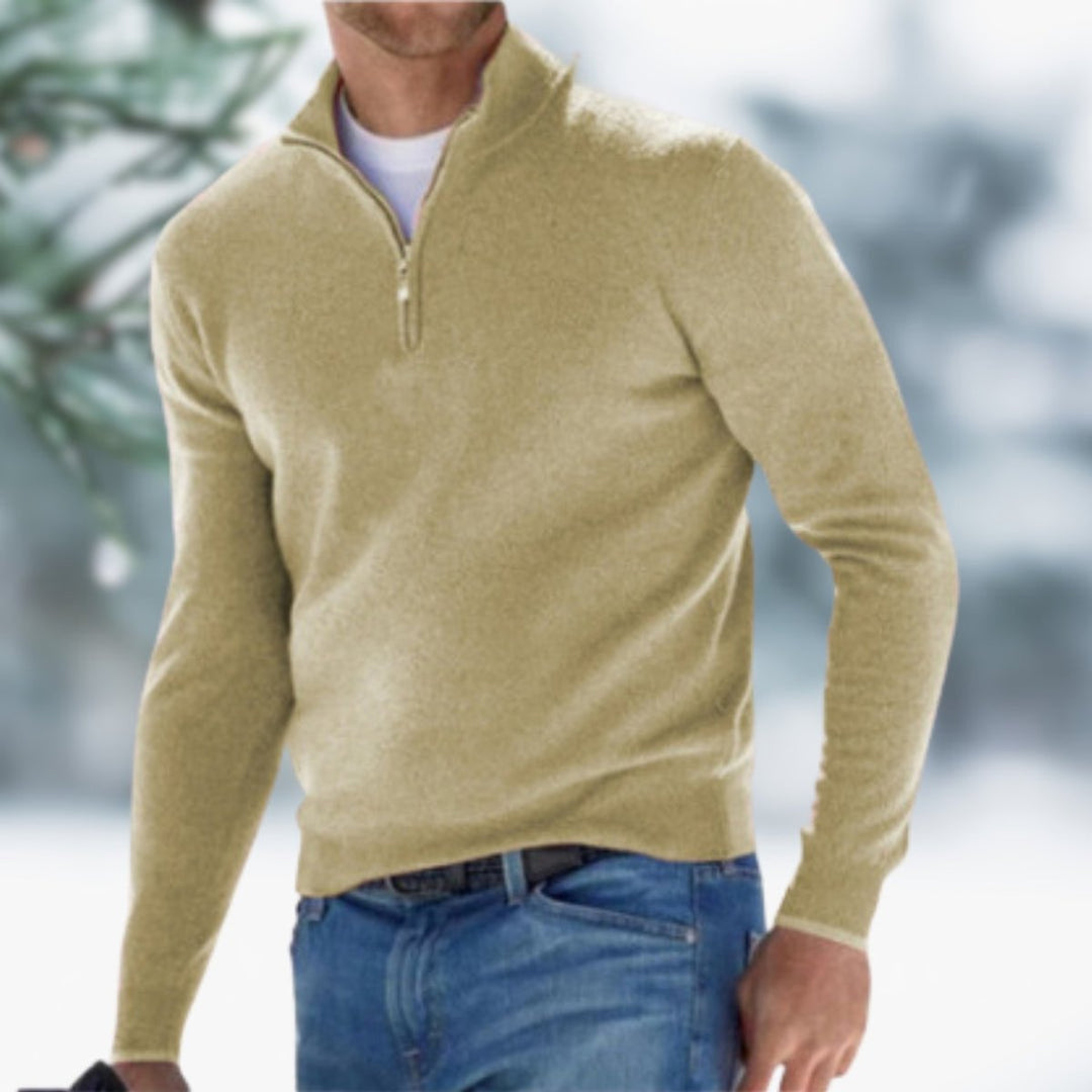 Men's Quarter-Zip Pullover Mens Knit Sweater Long Sleeve