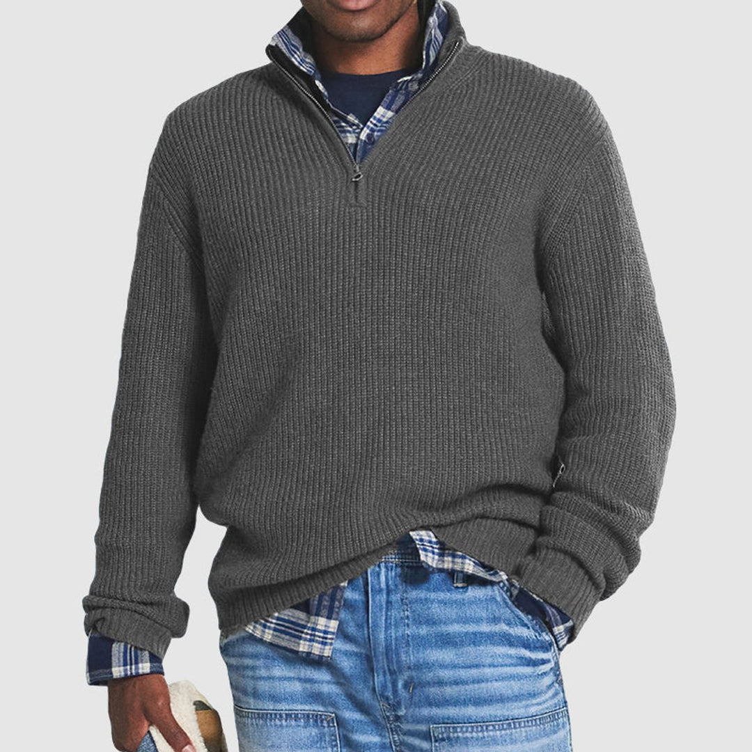 Men's Quarter-Zip Ribbed Knit Sweater Pullover - Gray