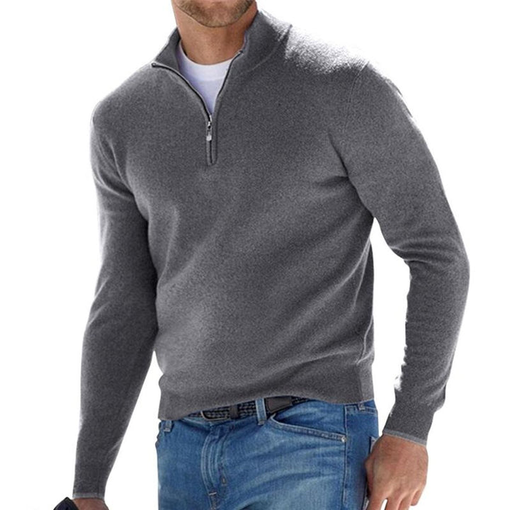 Men's Quarter-Zip Ribbed Knit Sweater Regular Fit Pullover - Gray