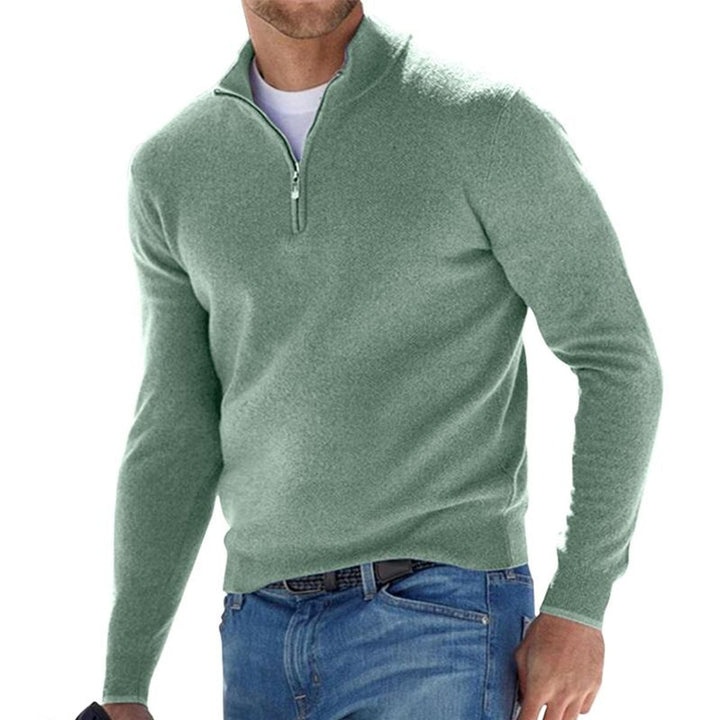 Men's Quarter-Zip Ribbed Knit Sweater Regular Fit Pullover - Green