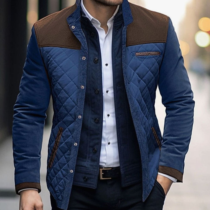 Men's Quilted Color-Block Stand-Collar Insulated Jacket - Brown