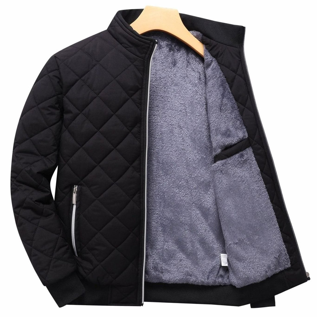 Men's Quilted Fleece-Lined Bomber Jacket - Black