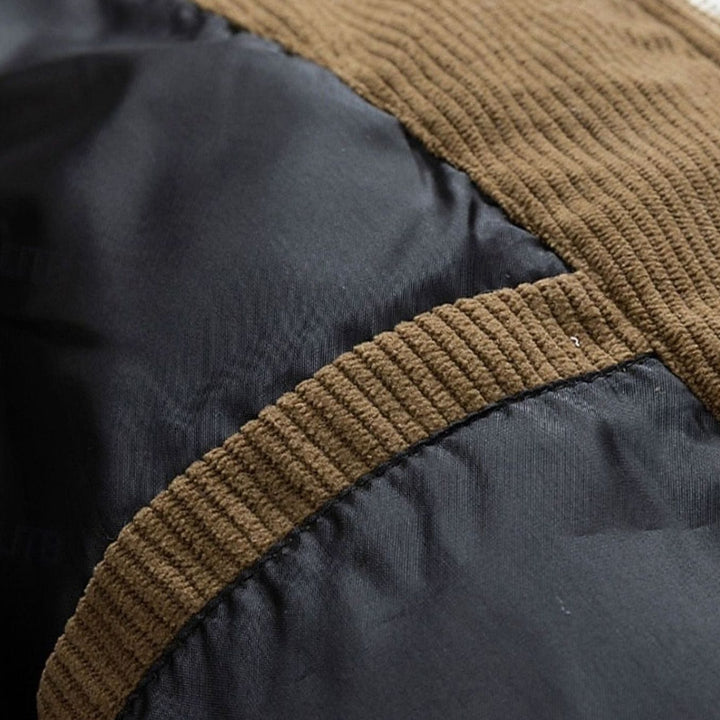 Men's Quilted Hooded Puffer Jacket Corduroy Two-Tone Insulated