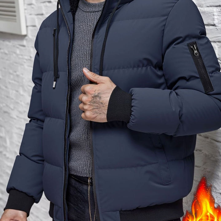 Men's Quilted Hooded Puffer Winter Jacket Ribbed Cuffs - Navy