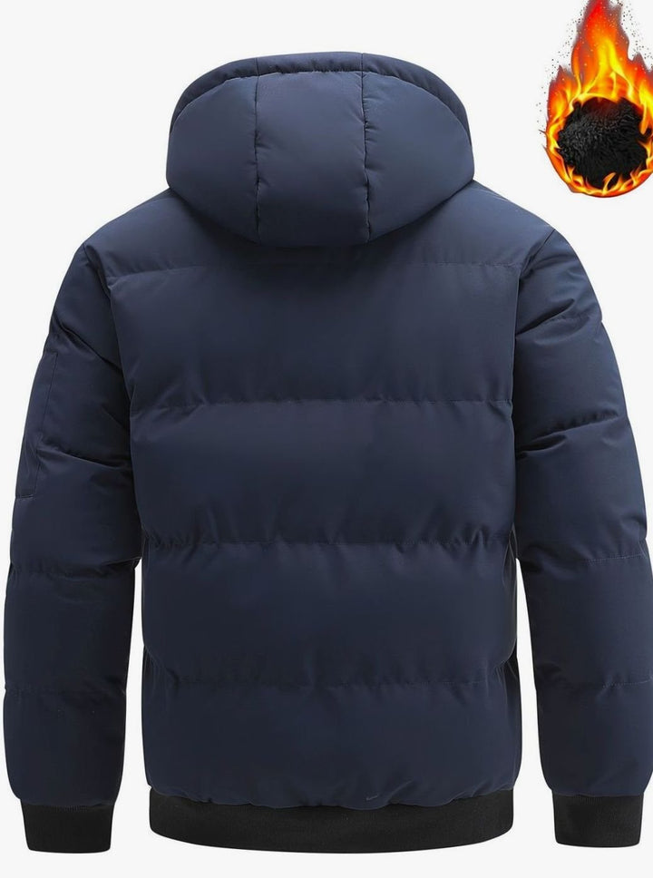 Men's Quilted Hooded Puffer Winter Jacket Ribbed Cuffs