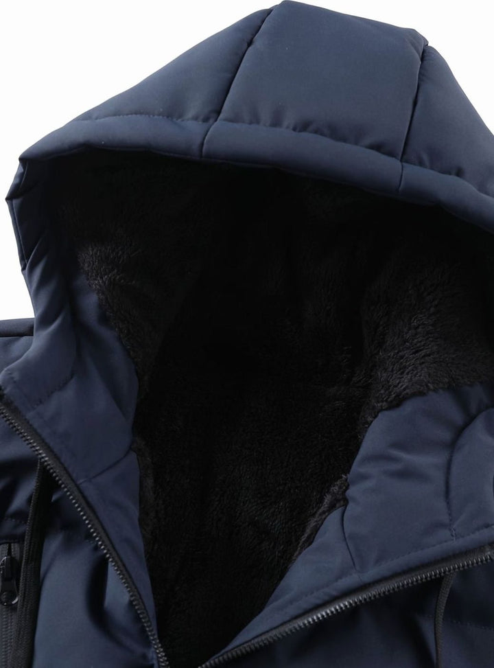 Men's Quilted Hooded Puffer Winter Jacket Ribbed Cuffs