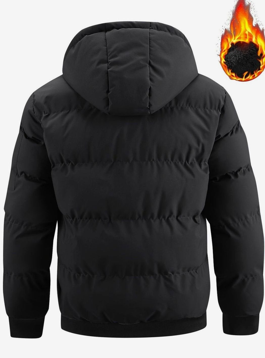 Men's Quilted Hooded Puffer Winter Jacket Ribbed Cuffs