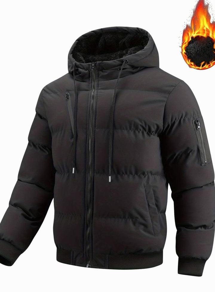 Men's Quilted Hooded Puffer Winter Jacket Ribbed Cuffs