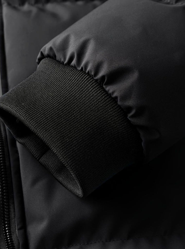 Men's Quilted Hooded Puffer Winter Jacket Ribbed Cuffs