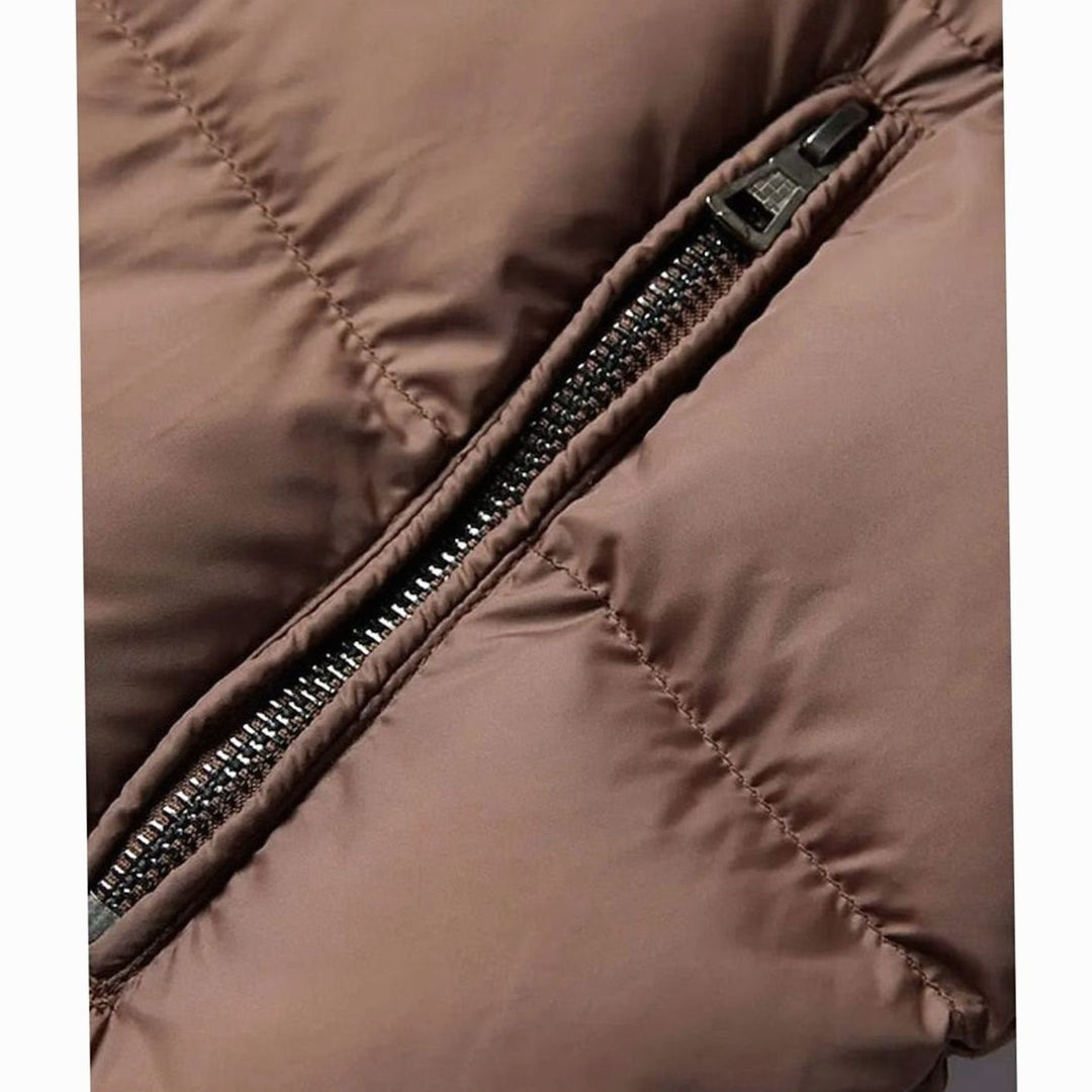 Men's Quilted Jacket Insulated Faux Leather Fleece-Collar Winter Coat