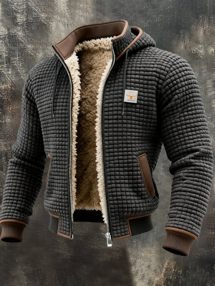 Men's Quilted Jacket Sherpa Fleece Lined Hooded Full-Zip Winter Coat - Gray