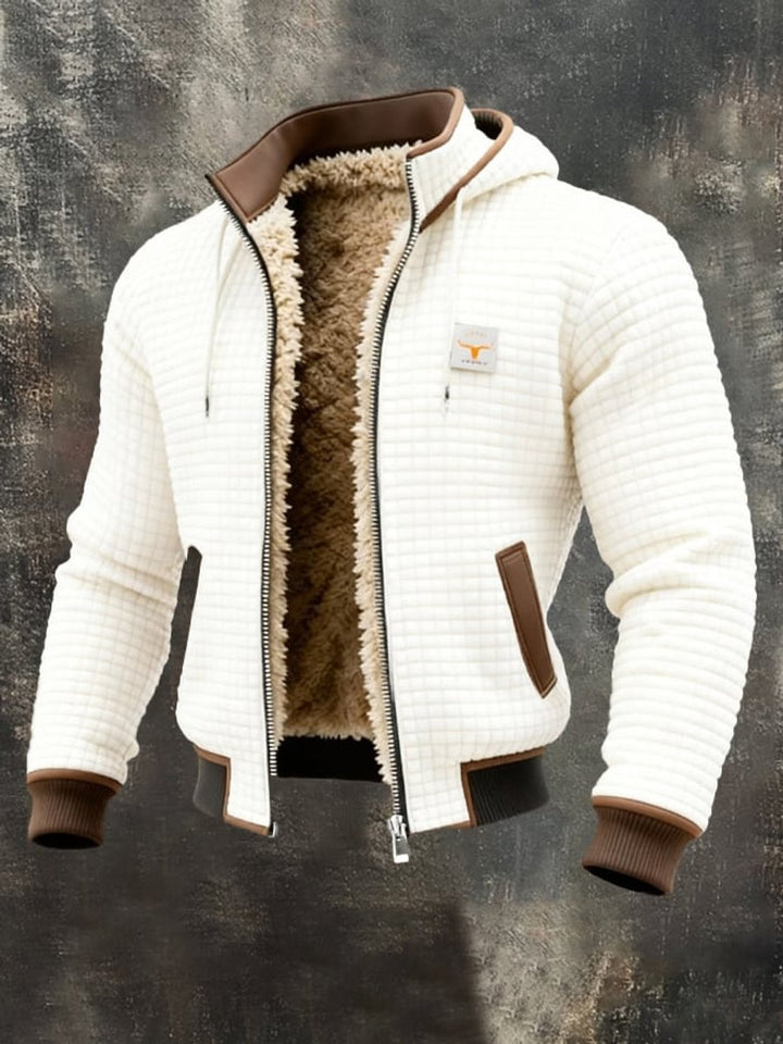 Men's Quilted Jacket Sherpa Fleece Lined Hooded Full-Zip Winter Coat - White