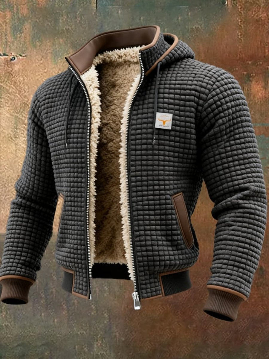 Men's Quilted Jacket Sherpa Fleece Lined Hooded Full-Zip Winter Coat