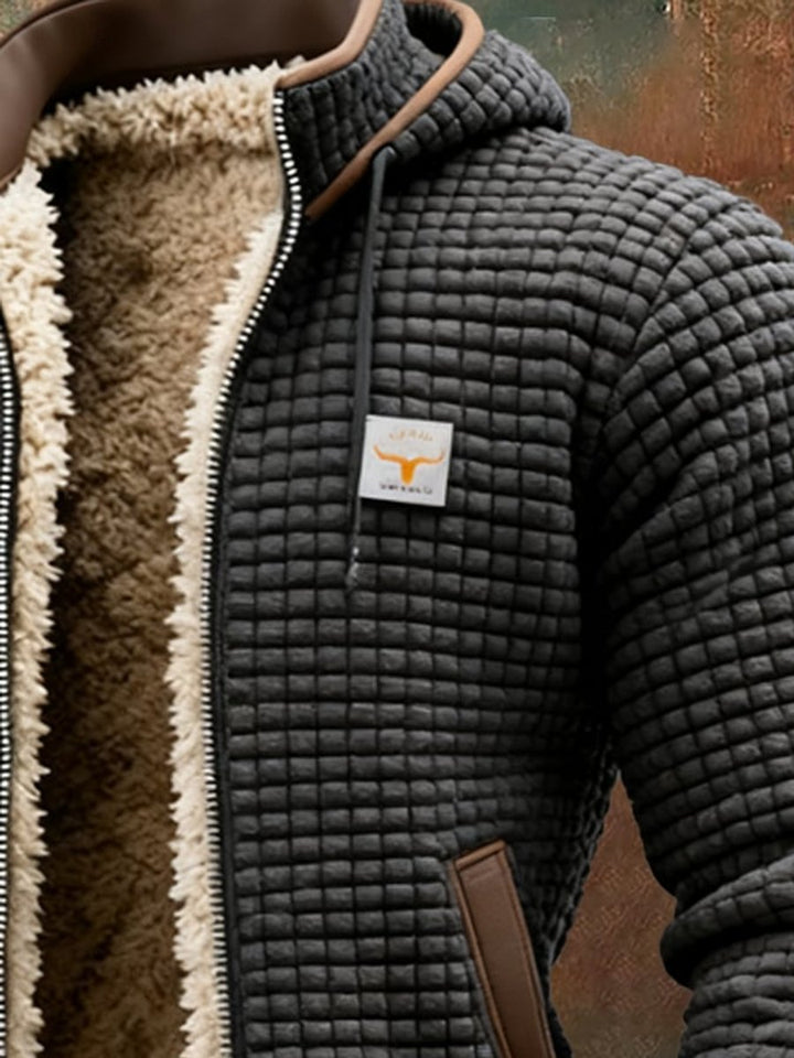 Men's Quilted Jacket Sherpa Fleece Lined Hooded Full-Zip Winter Coat