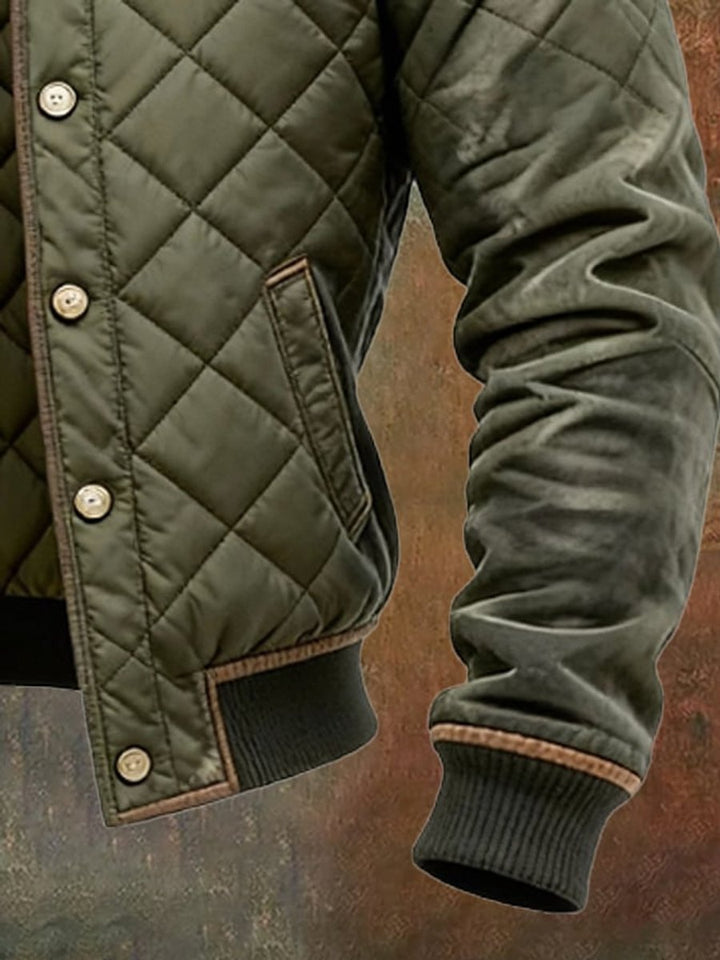 Men's Quilted Jacket Stand Collar Insulated Bomber