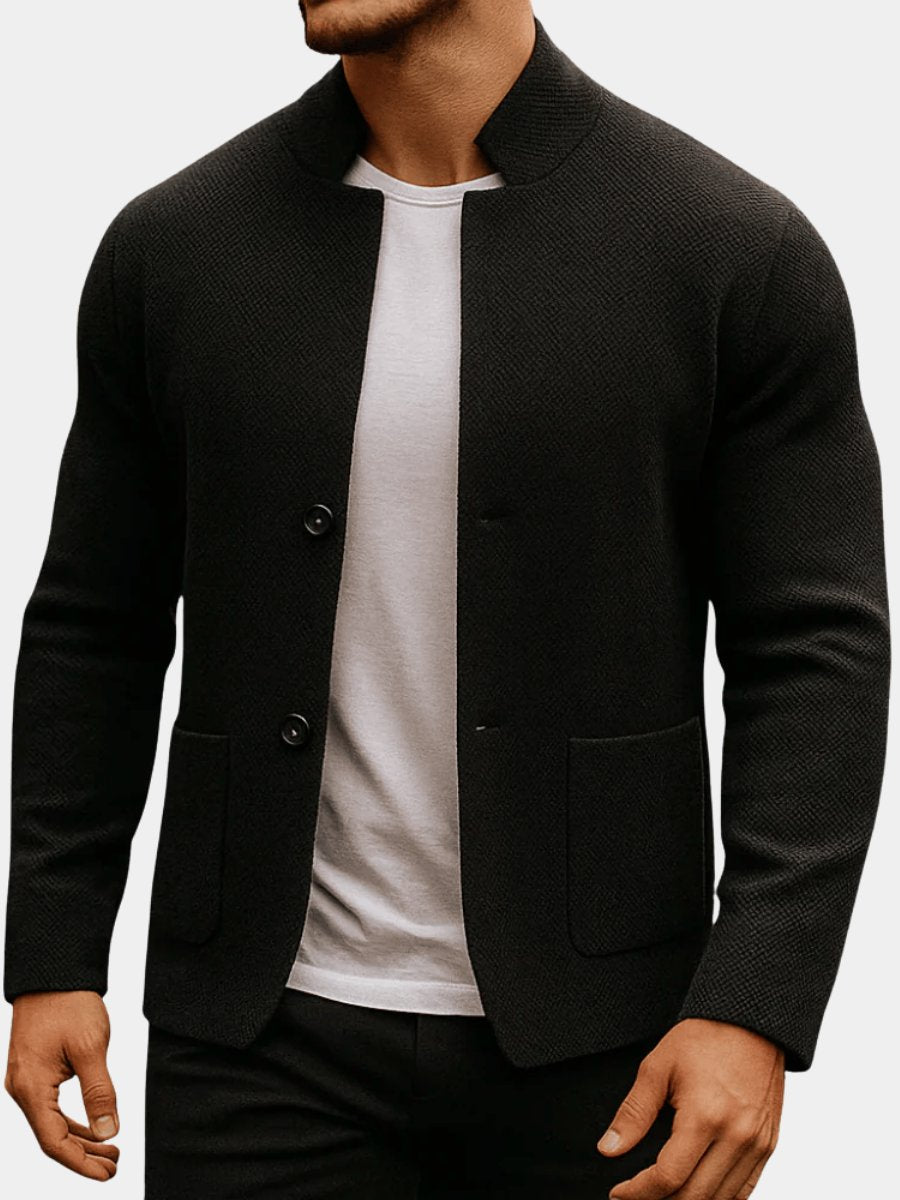 Mens Quilted Jacket Textured Knit Stand-Collar Button-Front Blazer