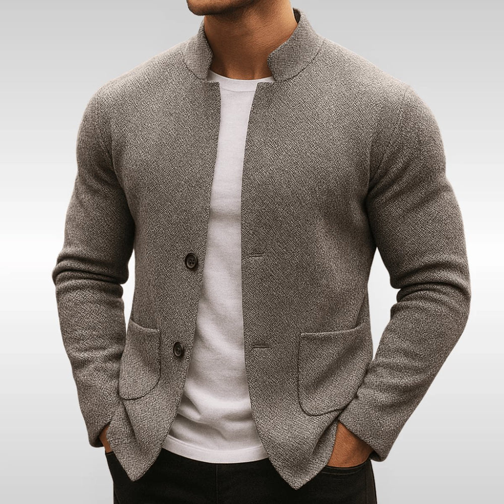 Mens Quilted Jacket Textured Knit Stand-Collar Button-Front Blazer - Gray