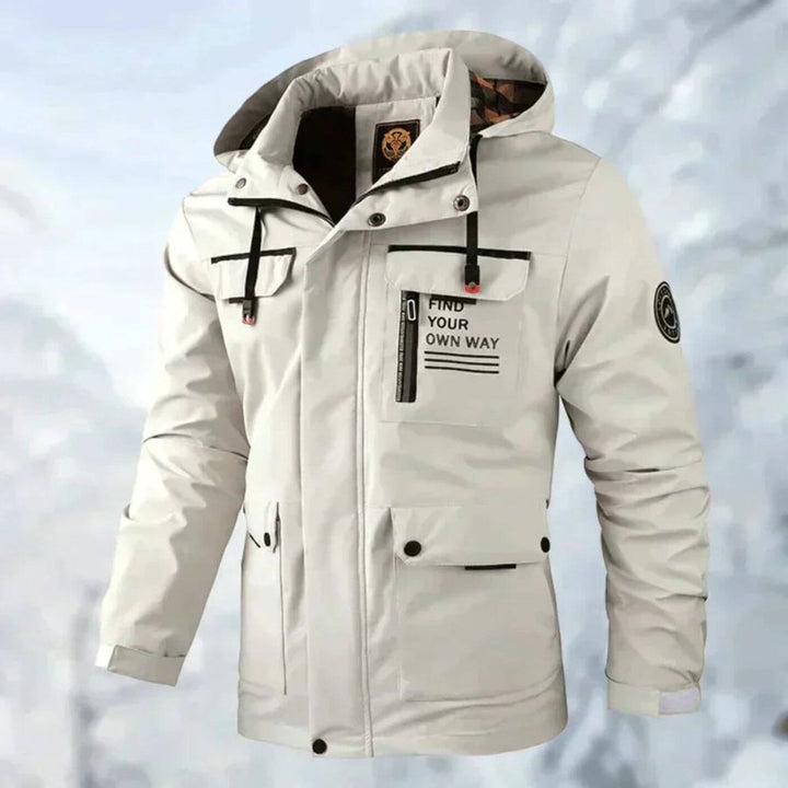 Men's Quilted Jacket Waterproof Hooded Windproof Outdoor Shell - White