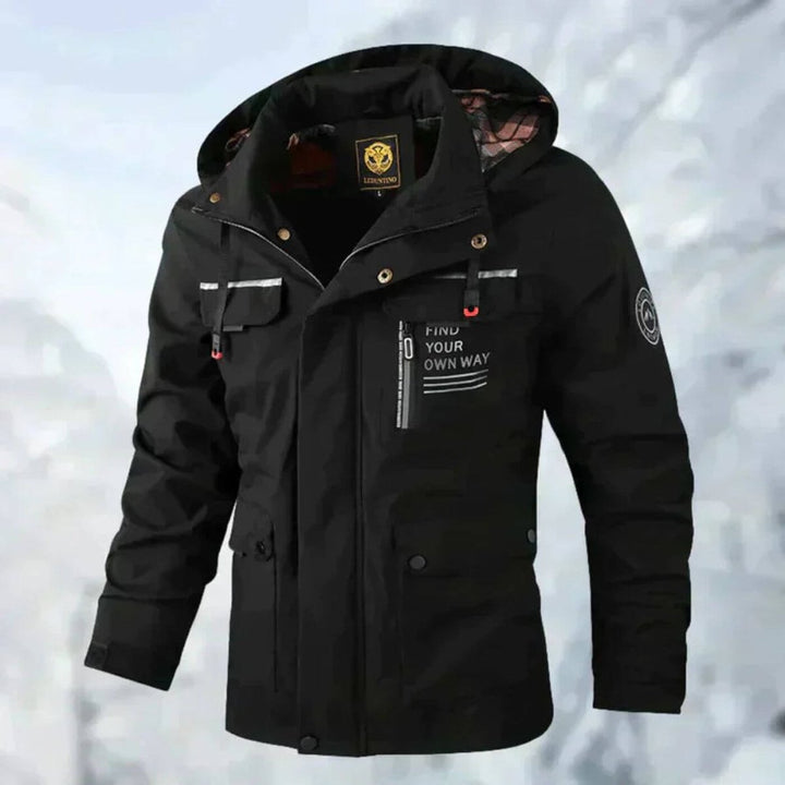 Men's Quilted Jacket Waterproof Hooded Windproof Outdoor Shell - Black