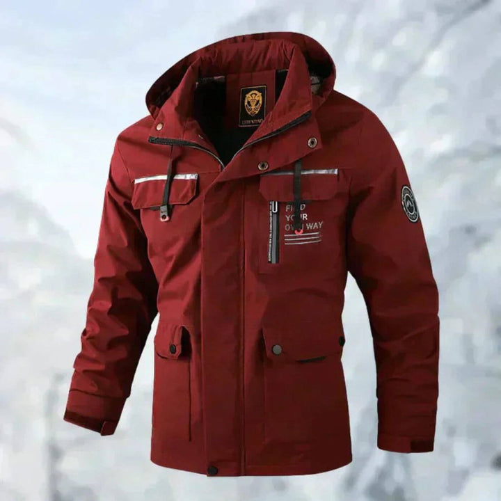 Men's Quilted Jacket Waterproof Hooded Windproof Outdoor Shell - Red