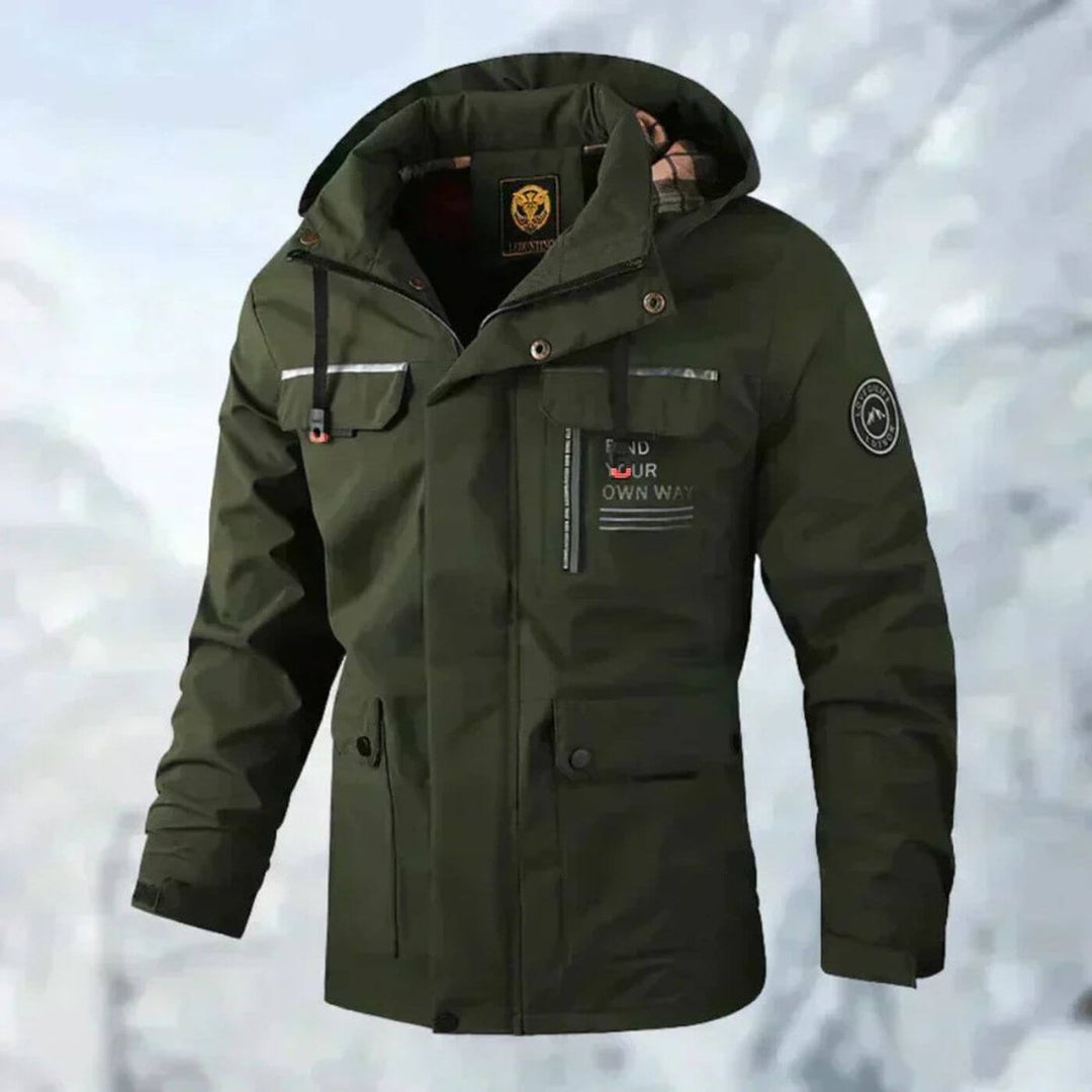Men's Quilted Jacket Waterproof Hooded Windproof Outdoor Shell - Green
