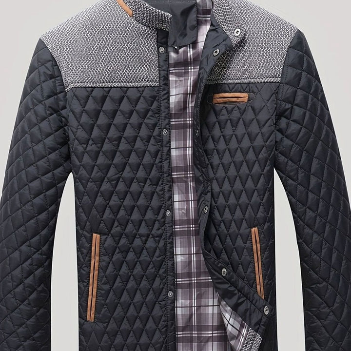 Men's Quilted Stand-Collar Insulated Jacket - Black