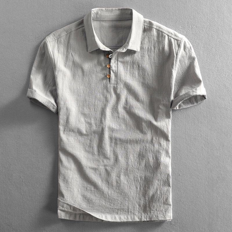 Men's Regular-Fit Linen Short-Sleeve Polo Shirt - Gray