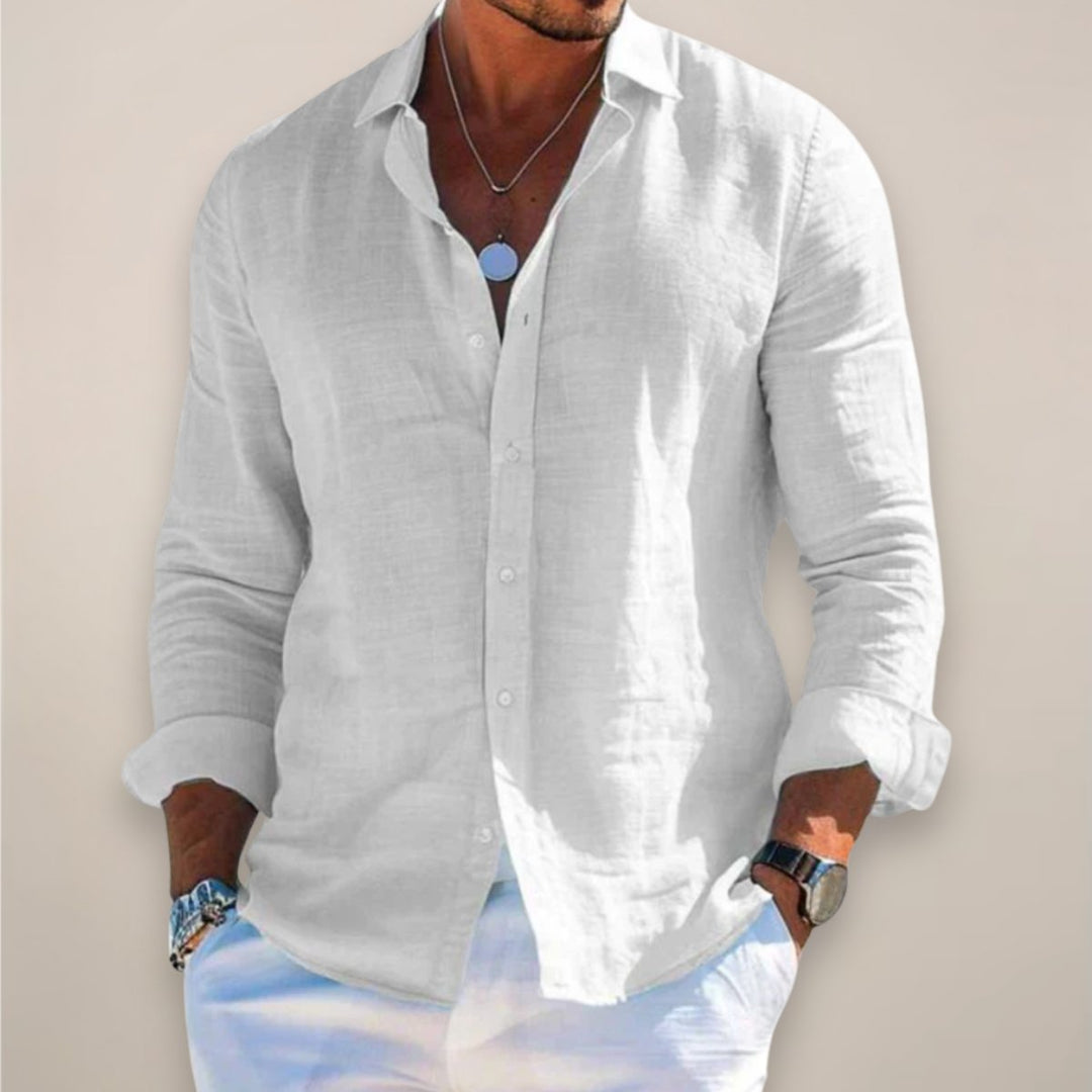 Men's Regular-Fit Long-Sleeve Linen Button-Up Shirt - White