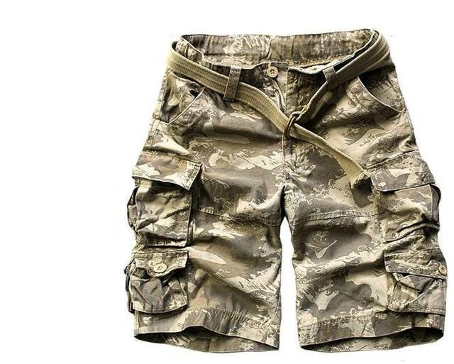 Men's Relaxed-Fit Camouflage Cargo Shorts Belted Utility - Khaki Camo