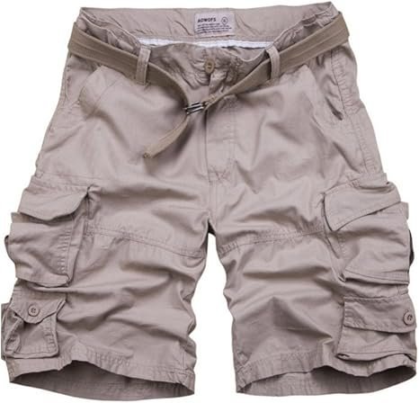 Men's Relaxed-Fit Camouflage Cargo Shorts Belted Utility - Beige