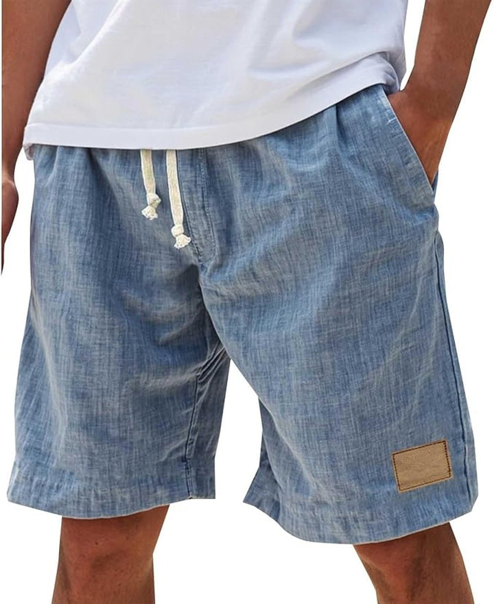 Men's Relaxed-Fit Drawstring Linen Casual Shorts - Blue