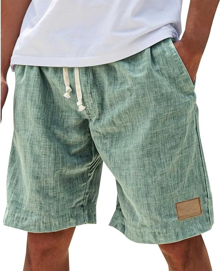 Men's Relaxed-Fit Drawstring Linen Casual Shorts - Mint Green