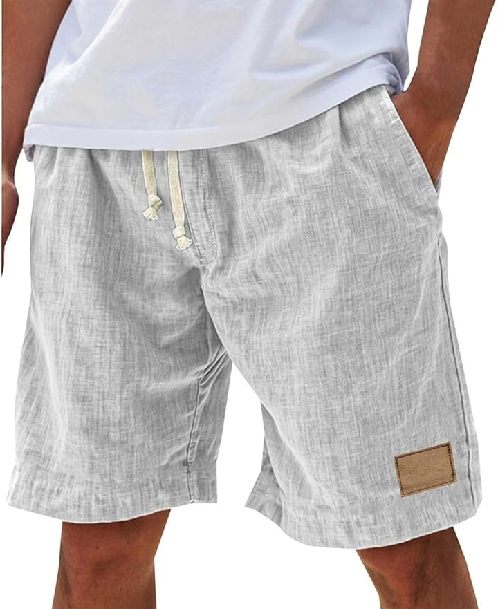 Men's Relaxed-Fit Drawstring Linen Casual Shorts - White