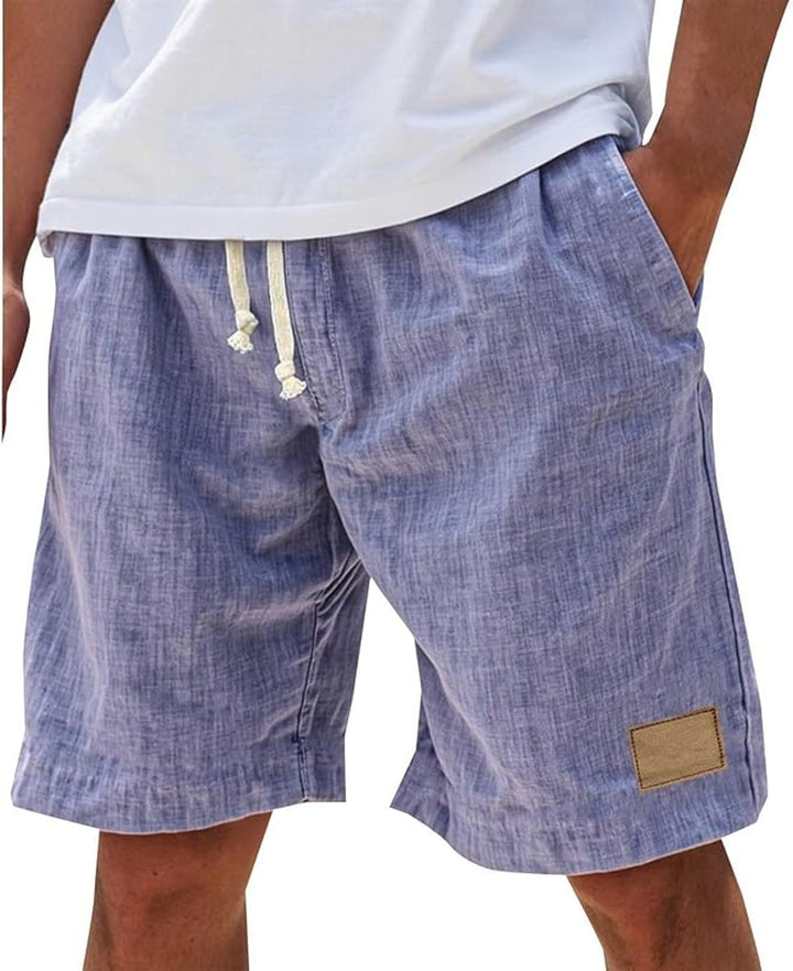 Men's Relaxed-Fit Drawstring Linen Casual Shorts - Purple
