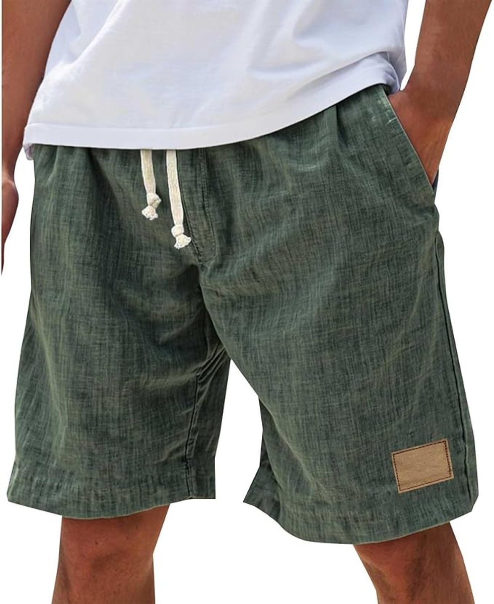Men's Relaxed-Fit Drawstring Linen Casual Shorts - Green