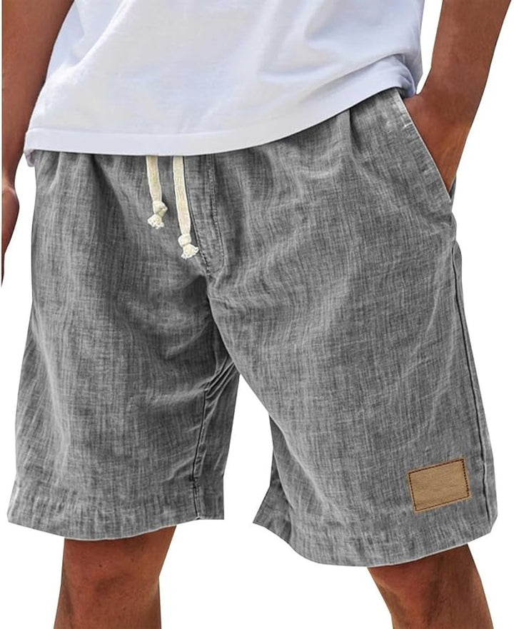 Men's Relaxed-Fit Drawstring Linen Casual Shorts - Gray