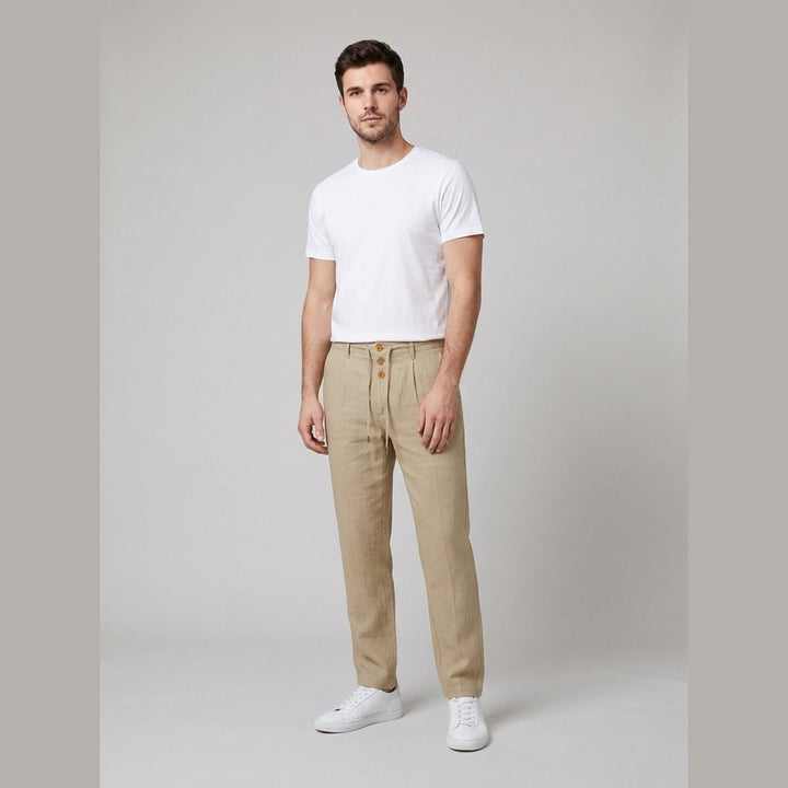 Men's Relaxed-Fit Drawstring Linen Pants - Khaki