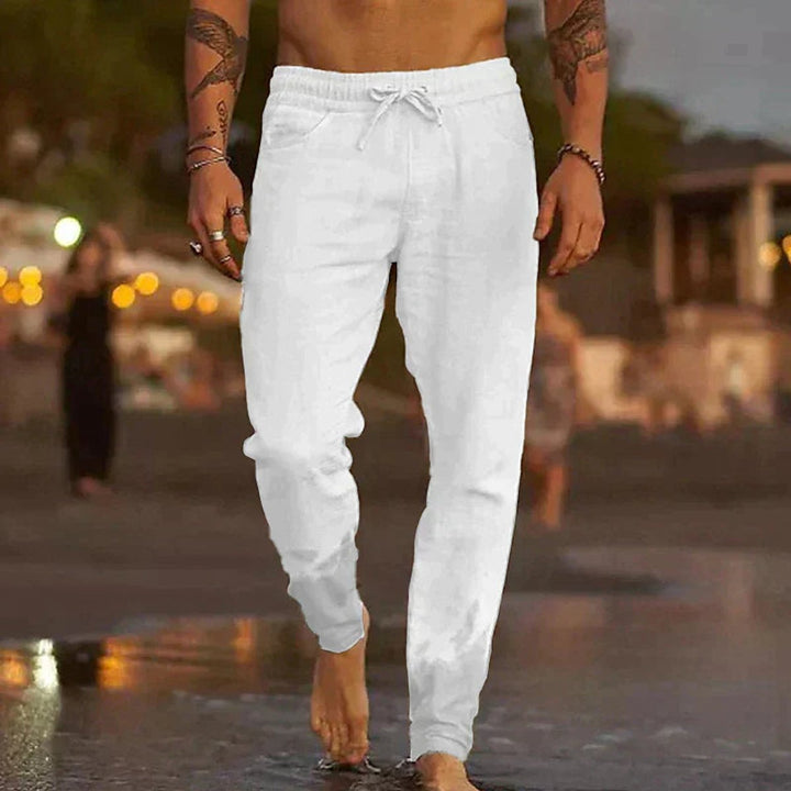 Men's Relaxed-Fit Drawstring Linen Summer Pants - White