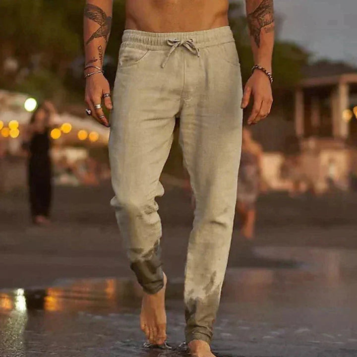 Men's Relaxed-Fit Drawstring Linen Summer Pants - Khaki