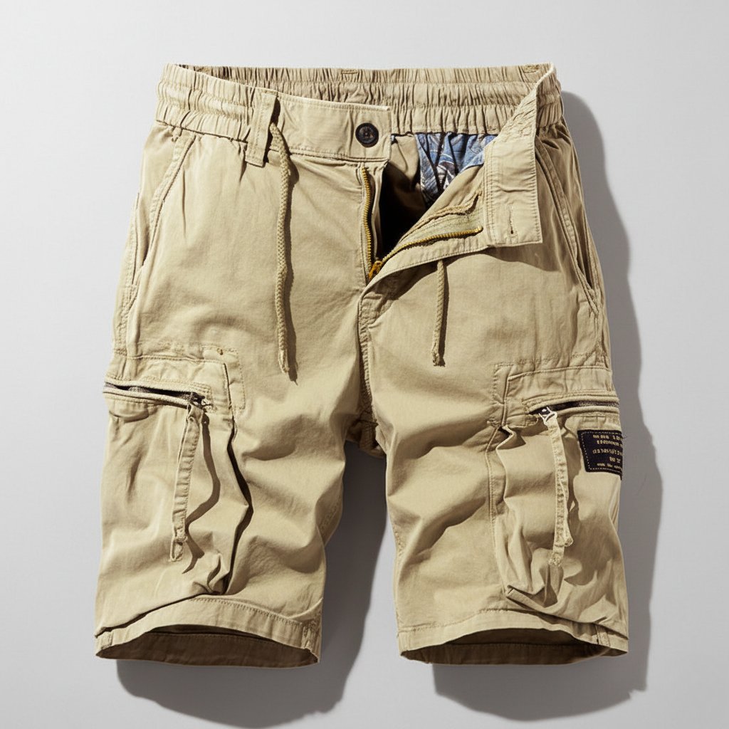 Men's Relaxed-Fit Elastic-Waist Zip-Pocket Cargo Shorts - Khaki