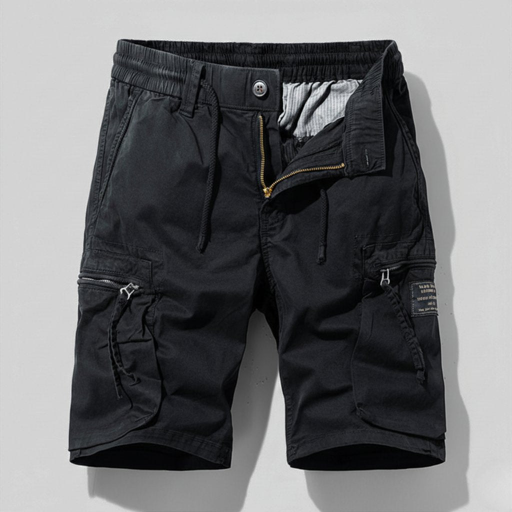 Men's Relaxed-Fit Elastic-Waist Zip-Pocket Cargo Shorts - Black