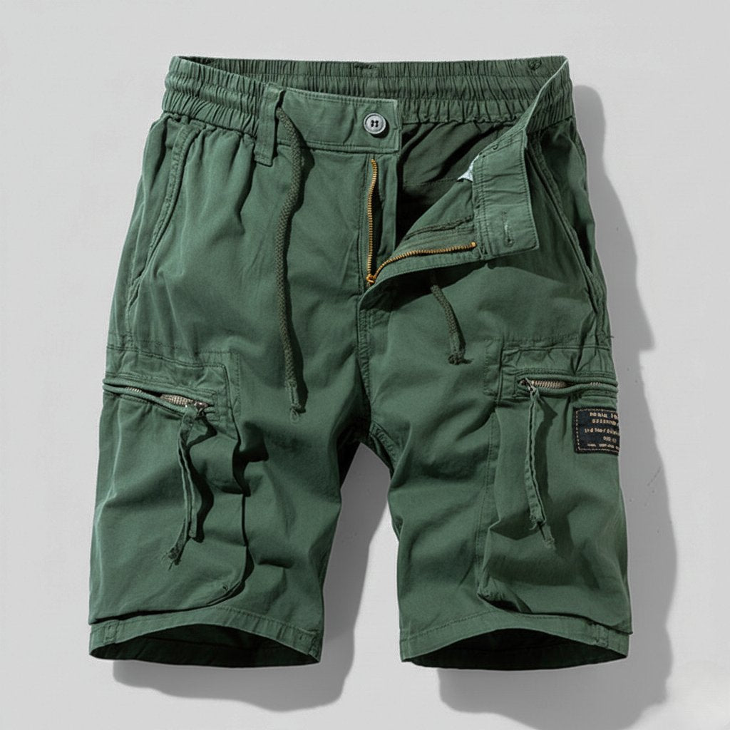 Men's Relaxed-Fit Elastic-Waist Zip-Pocket Cargo Shorts - Army Green
