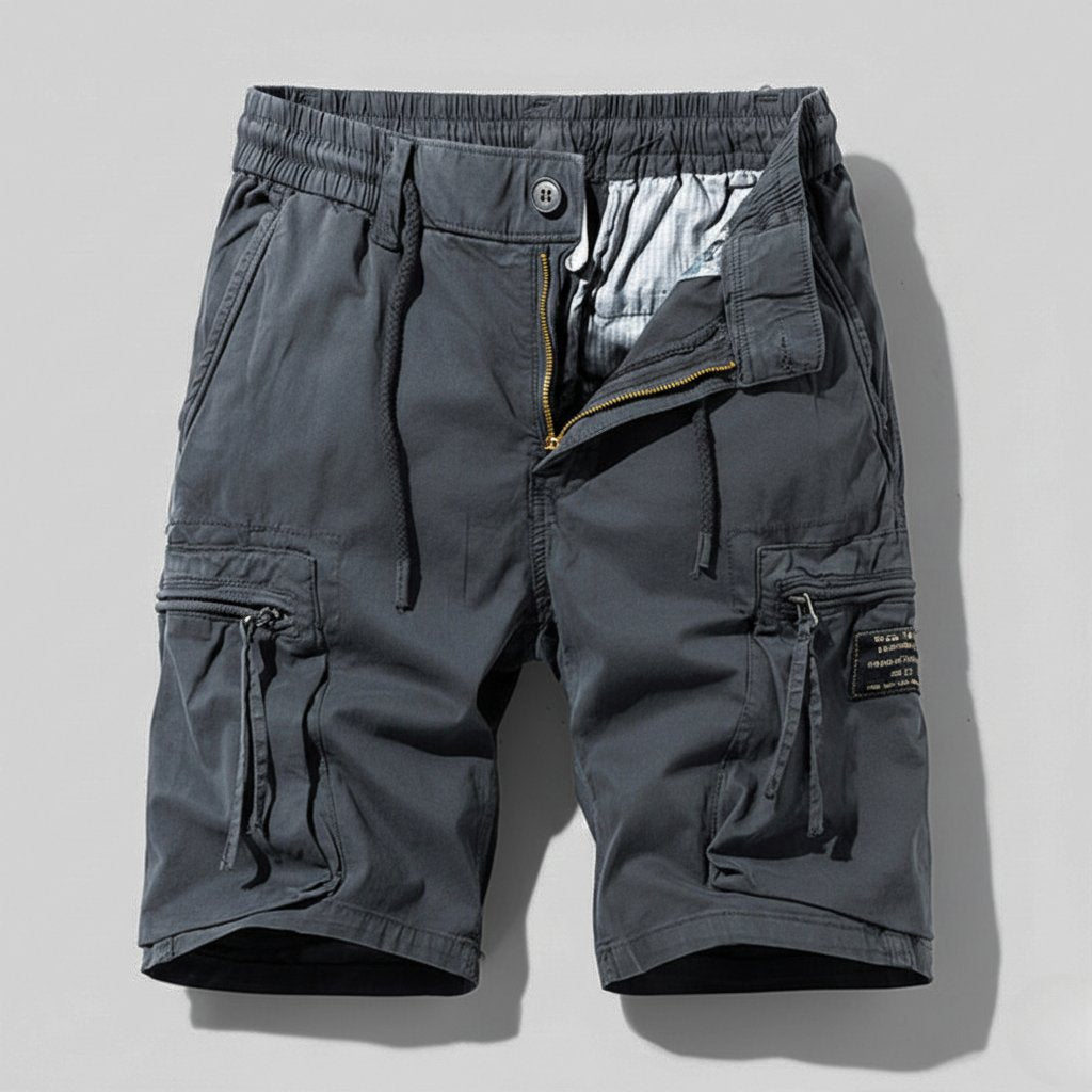 Men's Relaxed-Fit Elastic-Waist Zip-Pocket Cargo Shorts - Gray
