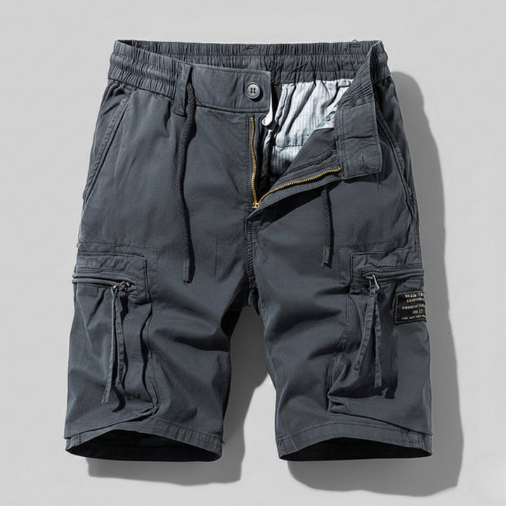 Men's Relaxed-Fit Elastic-Waist Zip-Pocket Cargo Shorts - Gray