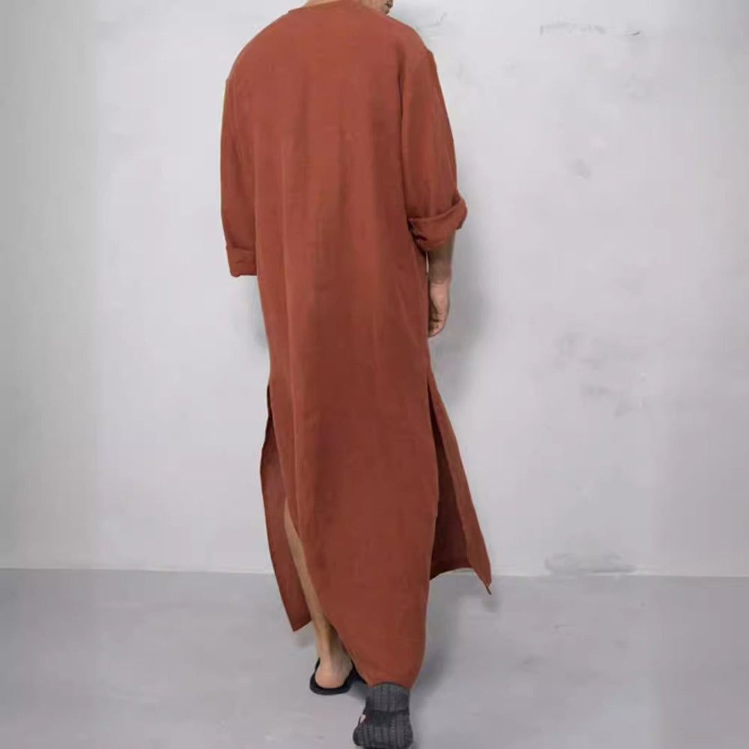 Men's Relaxed-Fit Linen Maxi Tunic Kaftan Elbow-Sleeve