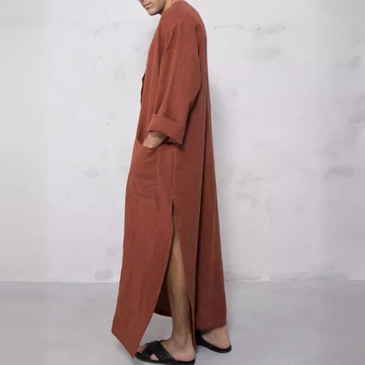 Men's Relaxed-Fit Linen Maxi Tunic Kaftan Elbow-Sleeve